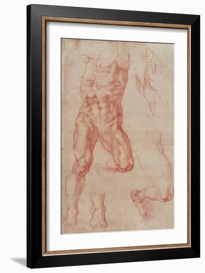 Study of a Male Nude, Stretching Upwards-Michelangelo Buonarroti-Framed Giclee Print