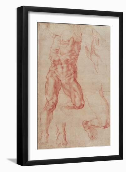 Study of a Male Nude, Stretching Upwards-Michelangelo Buonarroti-Framed Giclee Print