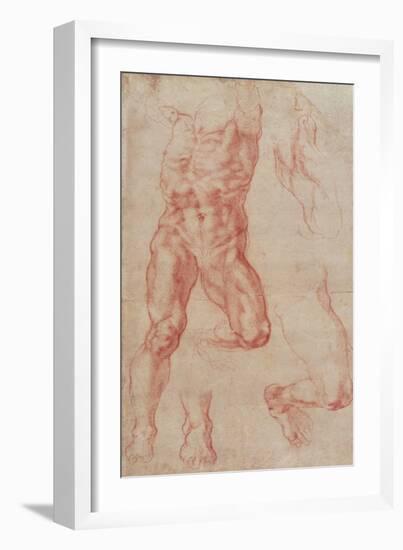 Study of a Male Nude, Stretching Upwards-Michelangelo Buonarroti-Framed Giclee Print