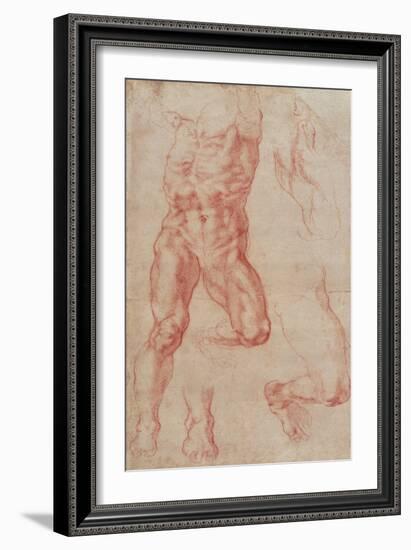 Study of a Male Nude, Stretching Upwards-Michelangelo Buonarroti-Framed Giclee Print