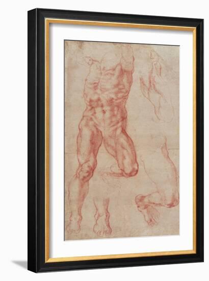Study of a Male Nude, Stretching Upwards-Michelangelo Buonarroti-Framed Giclee Print
