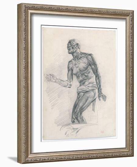 Study of a Male Nude: Study for the Death of Seneca 1838–40 (Graphite on Buff Bristol Board)-Ferdinand Victor Eugene Delacroix-Framed Giclee Print