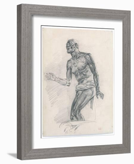 Study of a Male Nude: Study for the Death of Seneca 1838–40 (Graphite on Buff Bristol Board)-Ferdinand Victor Eugene Delacroix-Framed Giclee Print