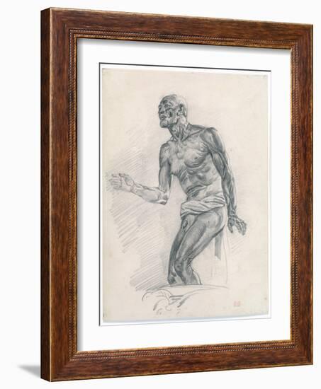 Study of a Male Nude: Study for the Death of Seneca 1838–40 (Graphite on Buff Bristol Board)-Ferdinand Victor Eugene Delacroix-Framed Giclee Print