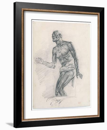 Study of a Male Nude: Study for the Death of Seneca 1838–40 (Graphite on Buff Bristol Board)-Ferdinand Victor Eugene Delacroix-Framed Giclee Print