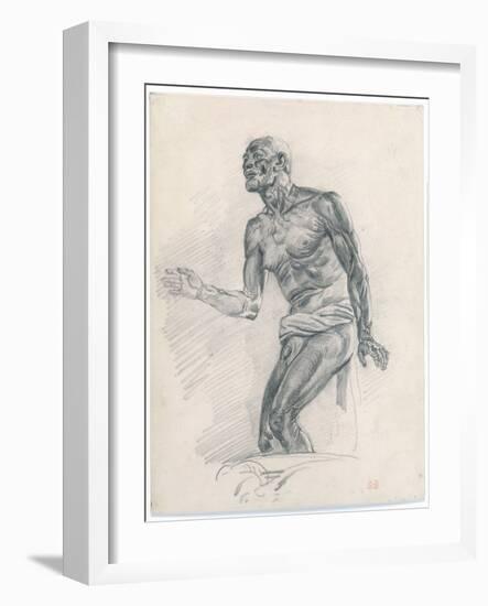 Study of a Male Nude: Study for the Death of Seneca 1838–40 (Graphite on Buff Bristol Board)-Ferdinand Victor Eugene Delacroix-Framed Giclee Print