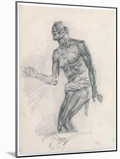 Study of a Male Nude: Study for the Death of Seneca 1838–40 (Graphite on Buff Bristol Board)-Ferdinand Victor Eugene Delacroix-Mounted Giclee Print