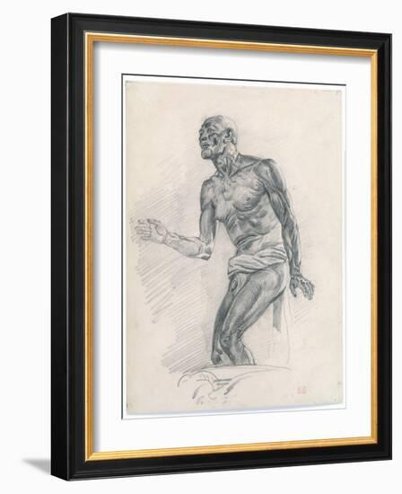 Study of a Male Nude: Study for the Death of Seneca 1838–40 (Graphite on Buff Bristol Board)-Ferdinand Victor Eugene Delacroix-Framed Giclee Print