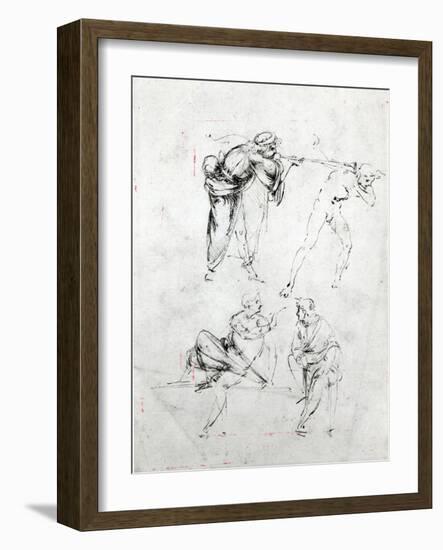 Study of a Man Blowing a Trumpet in Another's Ear, c.1480-82-Leonardo da Vinci-Framed Giclee Print