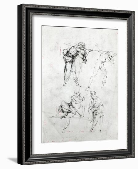 Study of a Man Blowing a Trumpet in Another's Ear, c.1480-82-Leonardo da Vinci-Framed Giclee Print