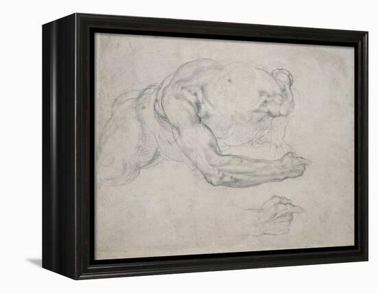 Study of a Man Rising from the Ground-Michelangelo Buonarroti-Framed Premier Image Canvas