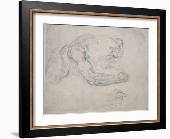 Study of a Man Rising from the Ground-Michelangelo Buonarroti-Framed Giclee Print