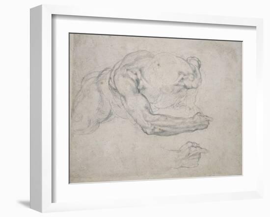 Study of a Man Rising from the Ground-Michelangelo Buonarroti-Framed Giclee Print