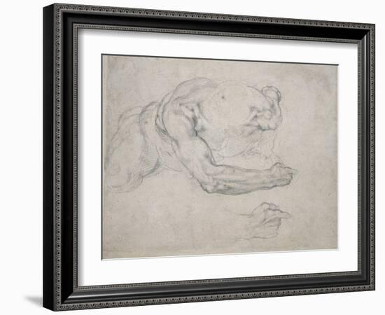 Study of a Man Rising from the Ground-Michelangelo Buonarroti-Framed Giclee Print