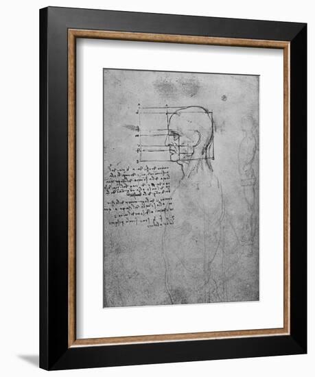 'Study of a Man's Nude Torso, the Head Squared for Proportion', c1480 (1945)-Leonardo Da Vinci-Framed Giclee Print