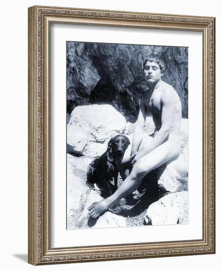 Study of a Nude Boy with Dog, C.1901-Wilhelm Von Gloeden-Framed Photographic Print