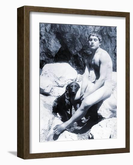 Study of a Nude Boy with Dog, C.1901-Wilhelm Von Gloeden-Framed Photographic Print