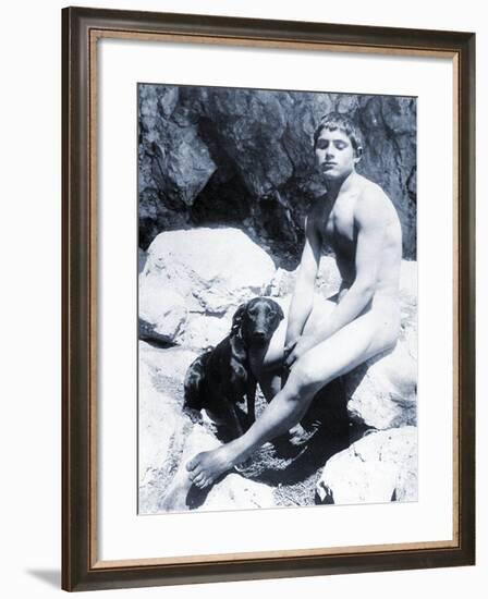 Study of a Nude Boy with Dog, C.1901-Wilhelm Von Gloeden-Framed Photographic Print