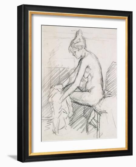 Study of a Nude Female, Seated, Drying Her Right Foot-Harold Gilman-Framed Giclee Print