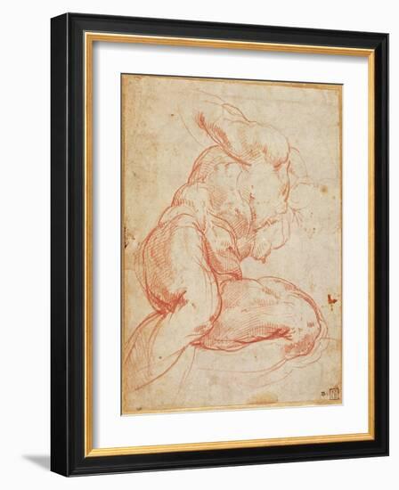 Study of a Nude (Red Chalk on Paper)-Michelangelo Buonarroti-Framed Giclee Print