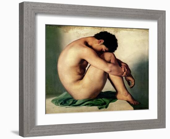 Study of a Nude Young Man, 1836-Hippolyte Flandrin-Framed Giclee Print