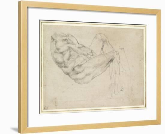 Study of a Recumbent Male Figure, Recto-Michelangelo Buonarroti-Framed Giclee Print