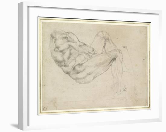 Study of a Recumbent Male Figure, Recto-Michelangelo Buonarroti-Framed Giclee Print