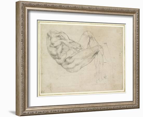 Study of a Recumbent Male Figure, Recto-Michelangelo Buonarroti-Framed Giclee Print