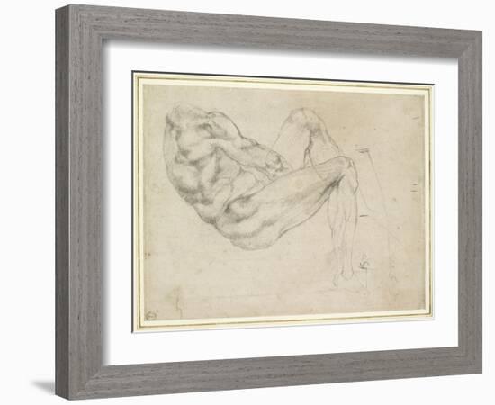 Study of a Recumbent Male Figure, Recto-Michelangelo Buonarroti-Framed Giclee Print