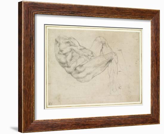 Study of a Recumbent Male Figure, Recto-Michelangelo Buonarroti-Framed Giclee Print