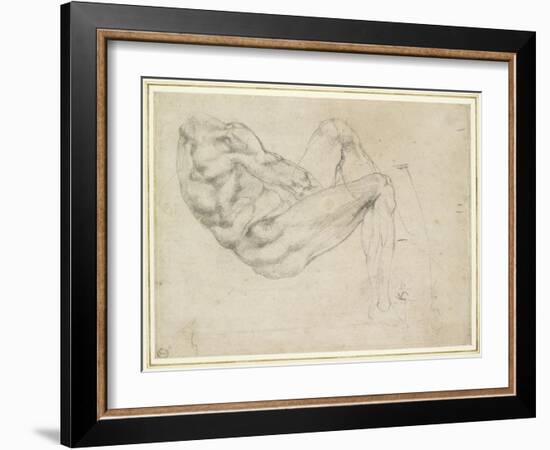 Study of a Recumbent Male Figure, Recto-Michelangelo Buonarroti-Framed Giclee Print