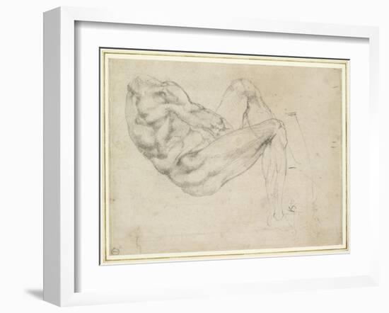 Study of a Recumbent Male Figure, Recto-Michelangelo Buonarroti-Framed Giclee Print