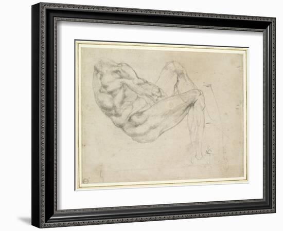 Study of a Recumbent Male Figure, Recto-Michelangelo Buonarroti-Framed Giclee Print