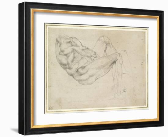 Study of a Recumbent Male Figure, Recto-Michelangelo Buonarroti-Framed Giclee Print