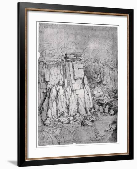 Study of a Rocky Cavern with Ducks, 1482-1485-Leonardo da Vinci-Framed Giclee Print