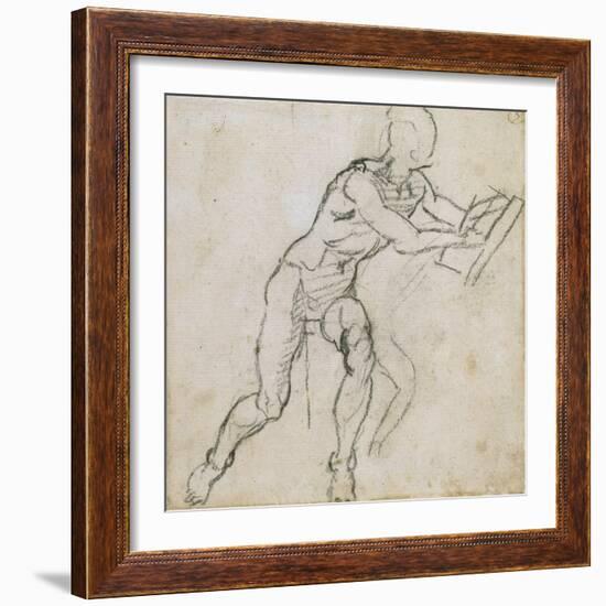 Study of a Seated Male Nude, C.1511-Michelangelo Buonarroti-Framed Giclee Print