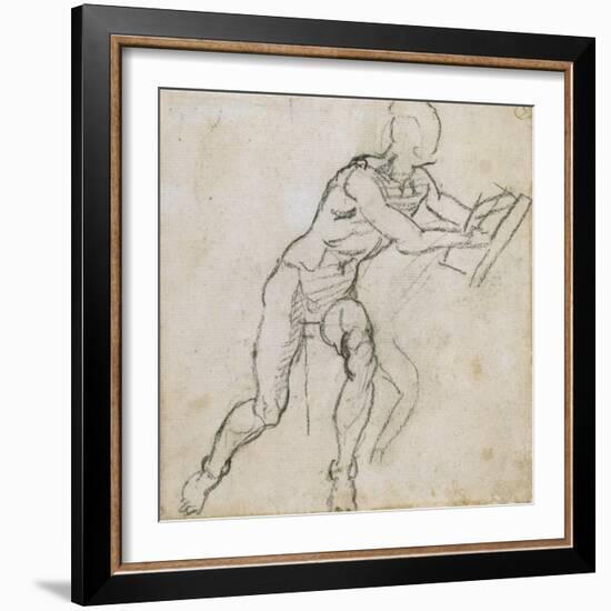 Study of a Seated Male Nude, C.1511-Michelangelo Buonarroti-Framed Giclee Print