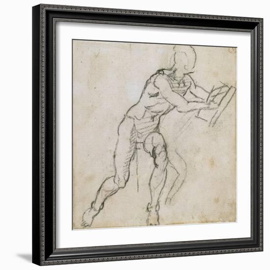 Study of a Seated Male Nude, C.1511-Michelangelo Buonarroti-Framed Giclee Print