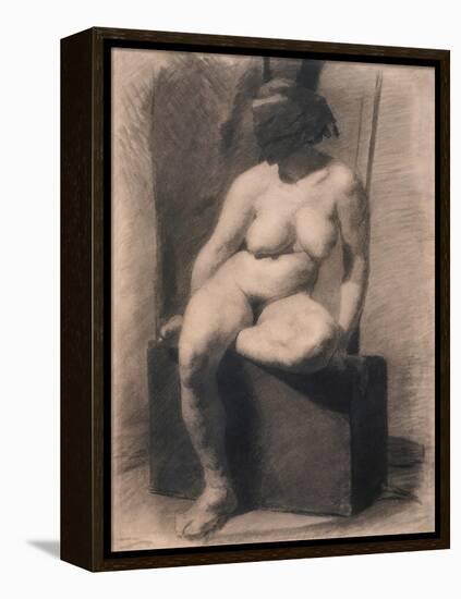 Study of a Seated Nude Woman Wearing a Mask, 1863-66 (Charcoal and Crayon with Stumping on Paper)-Thomas Cowperthwait Eakins-Framed Premier Image Canvas