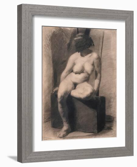 Study of a Seated Nude Woman Wearing a Mask, 1863-66 (Charcoal and Crayon with Stumping on Paper)-Thomas Cowperthwait Eakins-Framed Giclee Print