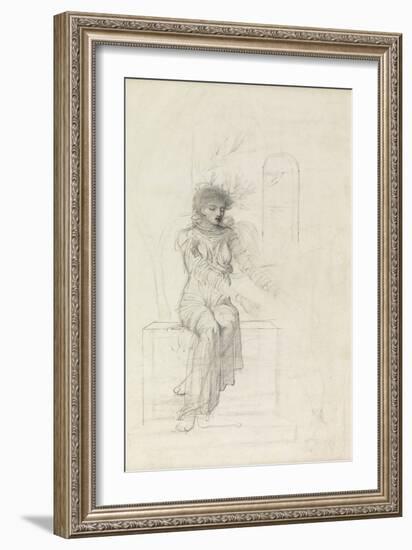 Study of a Seated Woman (Pencil on Paper)-John Melhuish Strudwick-Framed Giclee Print