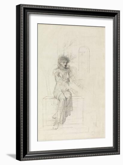 Study of a Seated Woman (Pencil on Paper)-John Melhuish Strudwick-Framed Giclee Print