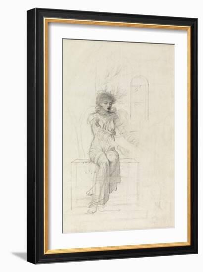 Study of a Seated Woman (Pencil on Paper)-John Melhuish Strudwick-Framed Giclee Print