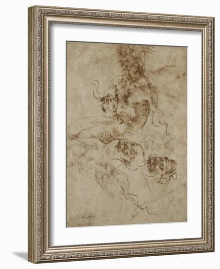 Study of a Seated Young Man, with Head Studies, C.1502-Michelangelo Buonarroti-Framed Giclee Print