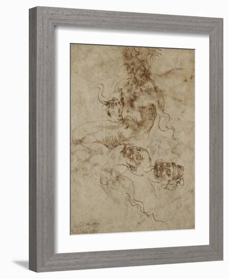 Study of a Seated Young Man, with Head Studies, C.1502-Michelangelo Buonarroti-Framed Giclee Print