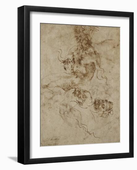 Study of a Seated Young Man, with Head Studies, C.1502-Michelangelo Buonarroti-Framed Giclee Print