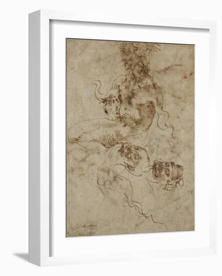 Study of a Seated Young Man, with Head Studies, C.1502-Michelangelo Buonarroti-Framed Giclee Print