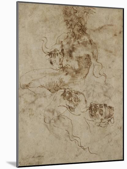 Study of a Seated Young Man, with Head Studies, C.1502-Michelangelo Buonarroti-Mounted Giclee Print