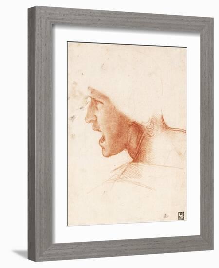 Study of a Warrior's Head for the Battle of Anghiari by Leonardo Da Vinci-Leonardo Da Vinci-Framed Giclee Print