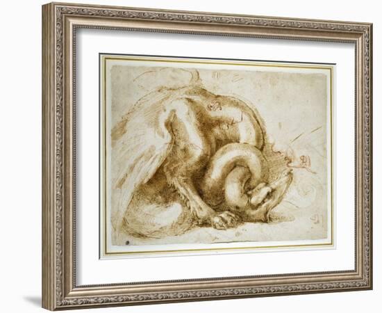 Study of a Winged Monster, C.1525-Michelangelo Buonarroti-Framed Giclee Print